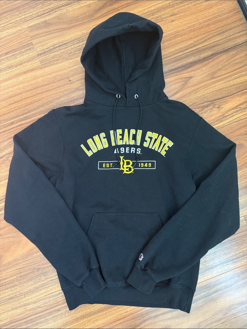 Champion Black Long Beach State 49ers Pullover Hoodie with Yellow Logo